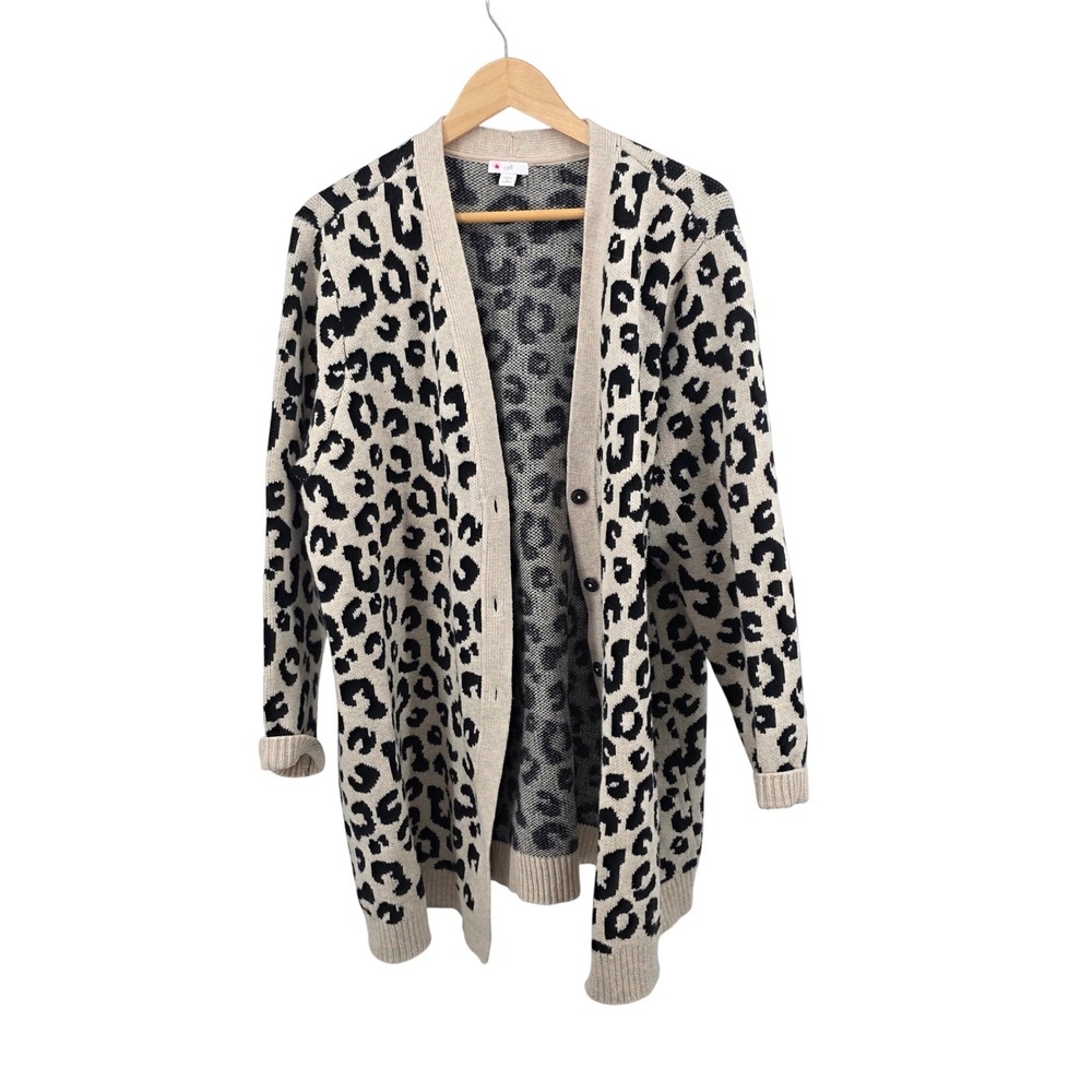 J.Jill Leopard Print‎ Knit Cardigan Sweater Open Front Button 3X Plus Size